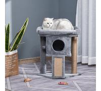 Pawhut Cat Tree Tower Indoor With Cats Scratching Post Cat House, Grey