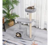 PawHut 96cm Cat Tree Condo Sisal Scratching Post Cat Tower Kitten Play House Dangling Ball Activity Center Furniture Grey