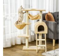 PawHut Cat Tree Tower Kitten Activity Center Scratching Post w/Hammock Condo Bed Basket