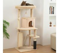 PawHut Cat Tree Tower Scratching Post Bed House, 132cm, Beige