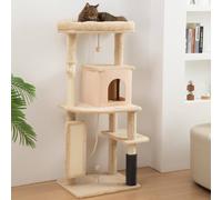 PawHut Cat Tree Tower Scratching Post Bed House, 132cm, Beige