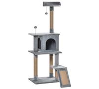 PawHut Cat Tree Tower 142cm Climbing Kitten Activity Center with Jute Scratching Post Board Perch Roomy Condo Removable Felt Hanging Toy, Grey