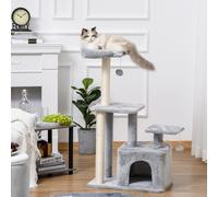 PawHut Cat Tree Tower for Indoor Cats 114cm Perch Hanging Ball Light Grey | Climbing Activity Centre, Kitten, Sisal Scratching Post, Condo Toy
