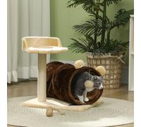 PawHut Cat Tree w/ Scratching Post, Bed, Cat Tunnel, Toy Ball, Dark Brown, Brown