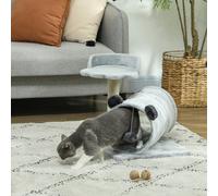 PawHut Cat Tree for Indoor Cats, 47cm Cat Tower with Scratching Post, Cat Bed, Cat Tunnel, Toy Ball, Cute Cat Tree Tower for Kittens and Cats, Grey