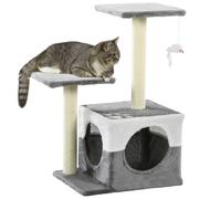 PawHut Cat Tree w/ Sisal Scratching Posts, House, Perches, Toy Mouse - Grey