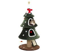 PawHut Cat Tree with Dual Condos for Indoor Kittens 60 x 60 x 132 cm Green | Christmas Cat Tower, Sisal Ladder, Jute Posts, Anti-Tip Rope, Hanging Balls, Scratching Post
