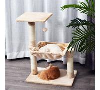 PawHut Cat Tree with Hammock, Sisal Scratching Posts & Plush Bed - Two-Tier Indoor Beige (D30-215)