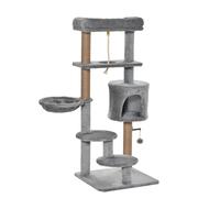 PawHut Cat Tree with Jute Scratching Posts, 120cm, Perch, Hammock, Hanging Ball, Teasing Rope, Condo, Light Grey Aosom UK