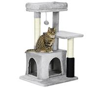 PawHut Cat Tree with Scratch Post Condo Perch for Indoor Cats, 85cm, Grey | Kitten Scratch Post, Activity Center, Massage Toy, Hanging Ball, Bed, Condo, Perch