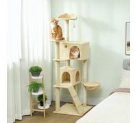 PawHut 180cm Cat Tree, Multi-Level Large Cat Tower with 3 Sisal Scratching Posts, Condos, Plush Perches, Hammock, Ladder, Dangling Balls, Kitten Activity Centre for Kittens Playing Relaxing, Beige