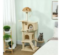 PawHut Cat Tree with Sisal Scratching Posts, Cat Houses - Beige - Particle Board, Plush, Sisal - 1