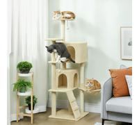 PawHut 160cm Cat Tree, Multi-Level Large Cat Tower with 3 Sisal Scratching Posts, Condos, Plush Perches, Hammock, Ladder, Dangling Balls, Kitten Activity Centre for Kittens Playing Relaxing, Beige