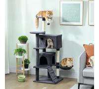 PawHut Cat Tree with Sisal Scratching Posts, Cat Houses - Dark Grey - Particle Board, Plush, Sisal - 1