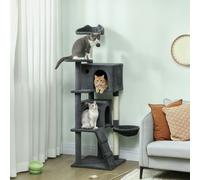 PawHut 160cm Cat Tree, Multi-Level Large Cat Tower with 3 Sisal Scratching Posts, Condos, Plush Perches, Hammock, Ladder, Dangling Balls, Kitten Activity Centre for Kittens Playing Relaxing, Dark Grey
