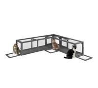 PawHut Cat Tunnel, 250cm Extra Long Wooden Cat Play Tunnel with 8 Doors, L-shape/Rectangle, Outdoor Cat Enclosures, Dark Grey