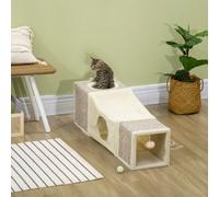 PawHut Cat Tunnel, Large Play Tunnel with Hanging Ball and Two Caves, Plush Cat Play Tube for Indoor Kittens, Puppies, Rabbits, 98 x 30 x 30 cm, Cream White