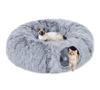 Pawhut Donut Play Tunnel Bed With Washable Cushion And Toy Ball, Light Grey