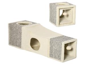 PawHut Cat Tunnel, Large with Hanging Ball, 98 x 30 x 30 cm, Cream White