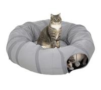 PawHut Cat Tunnel with Bed, Large Foldable 2 in 1 Cat Play Tunnel Donut Bed for Indoor with Ball & Peek Hole, Interactive Toys for Kitten, Puppy, Rabbits, Grey