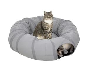 PawHut Cat Tunnel with Bed, Large Foldable 2 in 1 Cat Play Tunnel Donut Bed for Indoor with Ball & Peek Hole, Interactive Toys for Kitten, Puppy, Rabbits, Grey