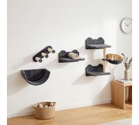 PawHut 4PCs Wall Mounted Cat Tree Cat Wall Shelves W/Scratching Post Dark Grey