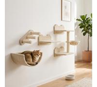 PawHut Cat Wall Furniture 4 PCS Set for Indoor Kittens, Beige | Kitty Climbing Shelves Set, Wall Mounted Cat Tree, Scratching Post, Hammock, Steps, Perches, Sleeping Playing Space Saving