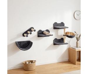 PawHut Cat Wall Furniture 4 PCS Set for Indoor Kittens, Dark Grey | Kitty Climbing Shelves Set, Wall Mounted Cat Tree, Scratching Post, Hammock, Steps, Perches, Sleeping Playing Space Saving