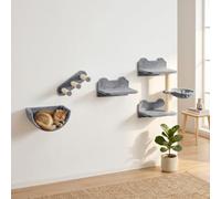PawHut Cat Wall Furniture 4 PCS Set for Indoor Kittens, Grey | Kitty Climbing Shelves Set, Wall Mounted Cat Tree, Scratching Post, Hammock, Steps, Perches, Sleeping Playing Space Saving
