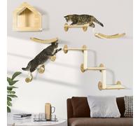 Pawhut Cat Wall Furniture Condo Perches Scratch Posts Steps 8 Piece Beige Beige