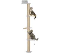 PawHut Cat Wall Furniture, Wall Mounted Cat Shelves, 180cm Tall, Light Grey | 4 Climbing Platforms, Jute Scratching Post, Toy Ball, for Indoor