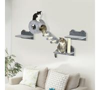 PawHut Cat Wall Furniture with Platforms, Steps, Perch, Cat House - Grey
