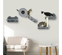 PawHut Cat Wall Furniture with Platforms, Steps, Perch, Cat House - Grey