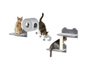 PawHut Cat Wall Furniture with Platforms, Steps, Perch, Cat House - Grey