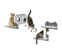 PawHut Cat Wall Furniture with Platforms, Steps, Perch, Cat House - Grey