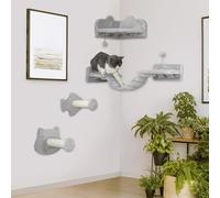 PawHut 4-Piece Cat Wall Shelves with Steps, Ladder, Jumping Platforms