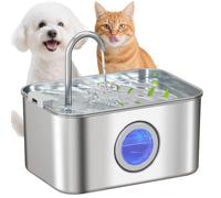PawHut Cat Water Fountain for Drinking, 2.5L Stainless Steel Automatic Cat Fountain with Ultra-Quiet Pump, Water-Level Indicator, 7 Replacement Filters
