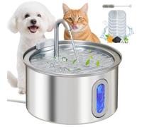 PawHut Cat Water Fountain for Drinking 2.5L Stainless Steel Cat Fountain | Automatic, Ultra-Quiet Pump, Water-Level Indicator, 7 Replacement Filters