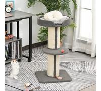 PawHut Cats 2-Tier Scratching Tree w/ Bed Grey