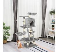 PawHut Cats 6-Tier Sisal Rope Activity Tree w/ Dangle Toy Grey
