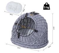 PawHut Cats Wicker Travel Carrier Basket w/ Plush Cushion Grey