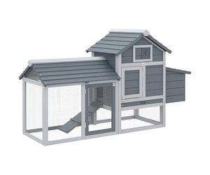 PawHut Chicken Coop Hen Cage Small Animal Hutch Nesting Box Outdoor Run Grey