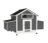 PawHut Chicken Coop Outdoor with Nesting Box, 150 x 100 x 97cm, Grey | Wooden Outdoor Hen House Poultry Cage, Openable Waterproof Top, Pull-Out Tray