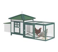PawHut Chicken Coop Hen Poultry House w/ Nesting Box Outdoor Run Patio Wooden, Green