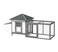 PawHut Wooden Chicken Coop w/ Nesting Box & Outdoor Run Patio - Grey, Grey