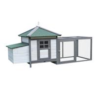PawHut Chicken Coop with Run Hen House Poultry Coops Cages Pen Outdoor Backyard with Nesting Box 196 x 76 x 97cm Grey