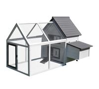 PawHut Chicken Coop with Run Wooden Hen House Pet Poultry Coops Cages Small Animal Outdoor Pen with Nesting Box 166 x 124 x 112cm Grey