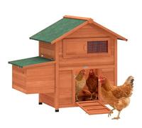 PawHut Chicken Coop, Wooden Hen House with Nesting Box, Pull-Out Tray, Sliding Window, Waterproof Roof, Perches and Ramp, Poultry Cage for 2 Chickens, Ducks, Rabbits, Orange