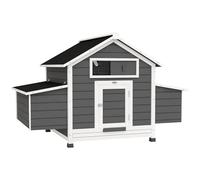 PawHut Chicken Coop, Wooden Outdoor Hen House Poultry Cage with Nesting Box, Openable Waterproof Top, Pull-Out Tray, 150 x 100 x 97cm, Grey