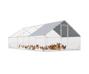 PawHut Chicken Run, Galvanised Heavy Duty Walk-in Chicken Coop Hen Poultry House Cage Rabbit Hutch Duck Coop Pet Playpen Garden w/Waterproof Cover, 3 x 6 x 2m
